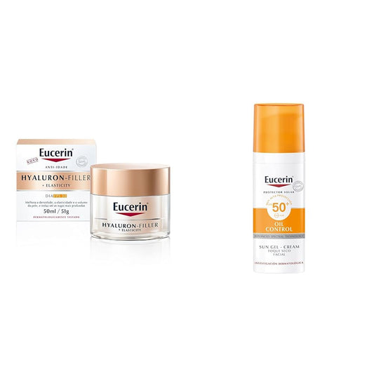 Eucerin Hyalluron Filler Crema de día FPS 50ml + Protector solar facial efecto mate toque seco Oil Control, 50 ml