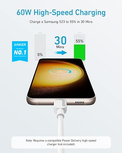 Cable USB C Anker 310 Blanco 60 W de 10 Pies para Carga Rápida