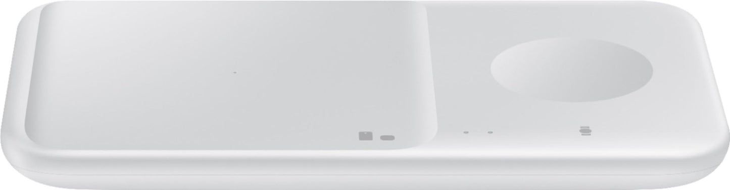 SAMSUNG Cargador inalámbrico Fast Charge Pad Duo (2021), universalmente Compatible con teléfonos habilitados para Qi y Relojes seleccionados (versión de EE.UU.), Color Blanco