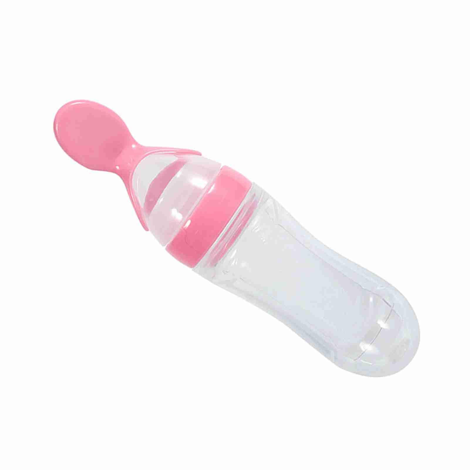 Biberón, biberón para bebés, alimentador de alimentos resistente a altas temperaturas, con cuchara portátil para bebé para exteriores(Pink)