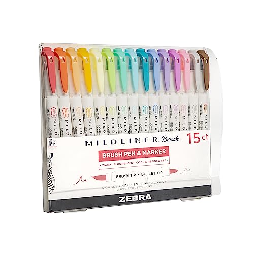 Zebra - Mildliner Brush Pincel De Punta Fina Y Pincel/Plumon Colores Variados 15 Piezas México