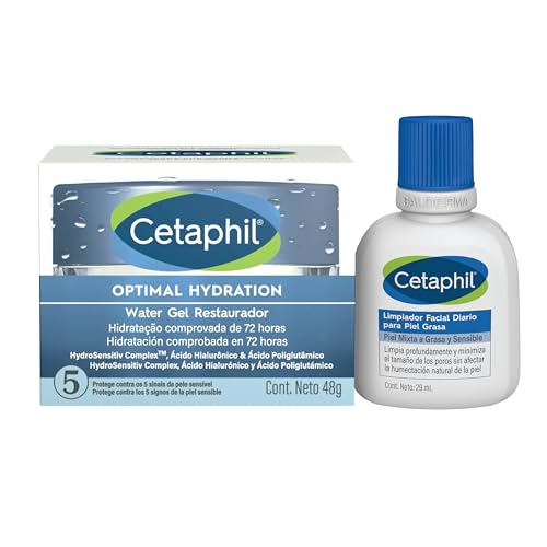 Kit Cetaphil para Piel Mixta a Grasa Optimal Hydration Water Gel Restaurador 48g + Regalo Limpiador Facial Diario Para Piel Grasa 29ml Recomendado por Dermatólogos para Piel Sensible.