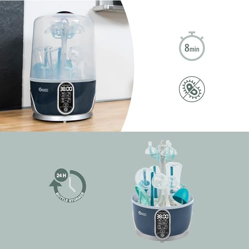 Babymoov Turbo Pure Esterilizadores de Mamilas - Esterilización purificada, secado rápido, almacenamiento de biberones, elimina 99.9% de bacterias, fácil uso para recién nacidos y bebés