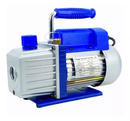 FIXITFAST Bomba vacío rotativa paletas una etapa 4CFM 5 Pa 1/3HP para aire acondicionado refrigerante HVAC herramienta aire, puerto entrada abocardado Capacidad aceite 225ml Azul
