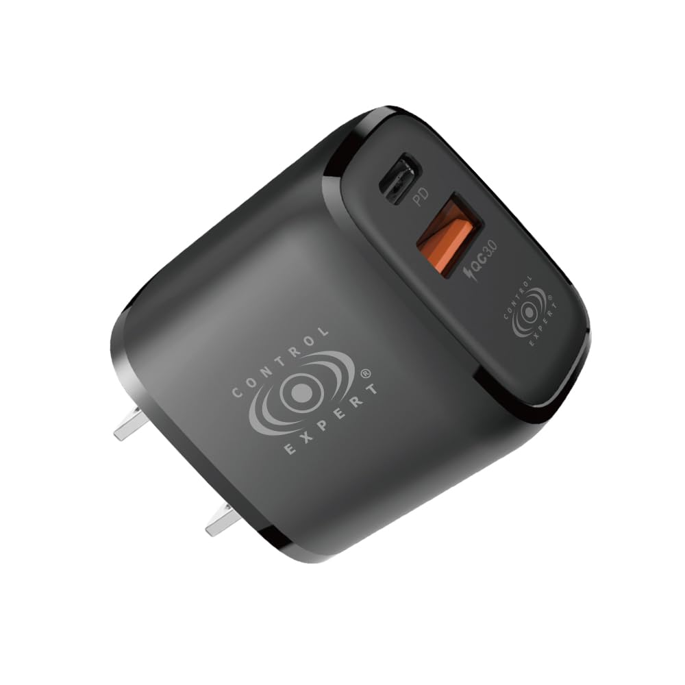 CONTROL EXPERT Turbo Cargador Tipo C y USB Puerto de Salida Universal PD 38W 12V 1.5A (Negro)