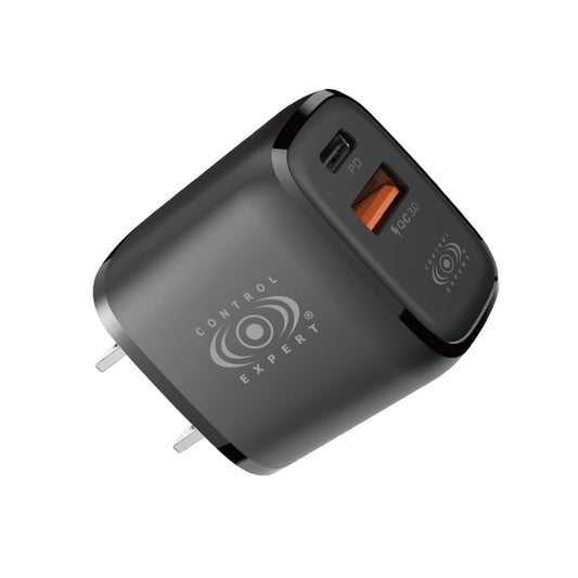 CONTROL EXPERT Turbo Cargador Tipo C y USB Puerto de Salida Universal PD 38W 12V 1.5A (Negro)
