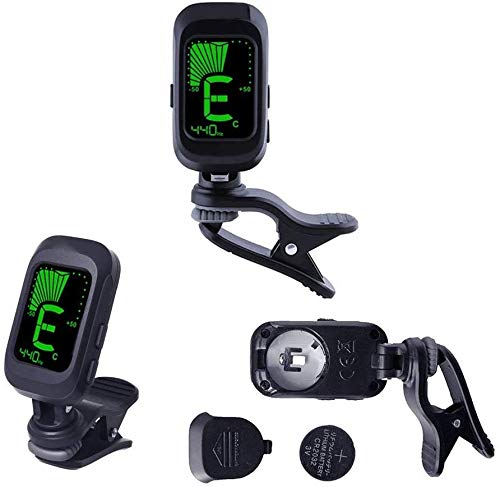 Afinador de Guitarra, Sintonizador Eléctrico, Afinador Digital con Clip para Guitarra Acústica, Apto para bajo, violín, ukelele, guitarra, más 10 púas de guitarra(batería incluida)