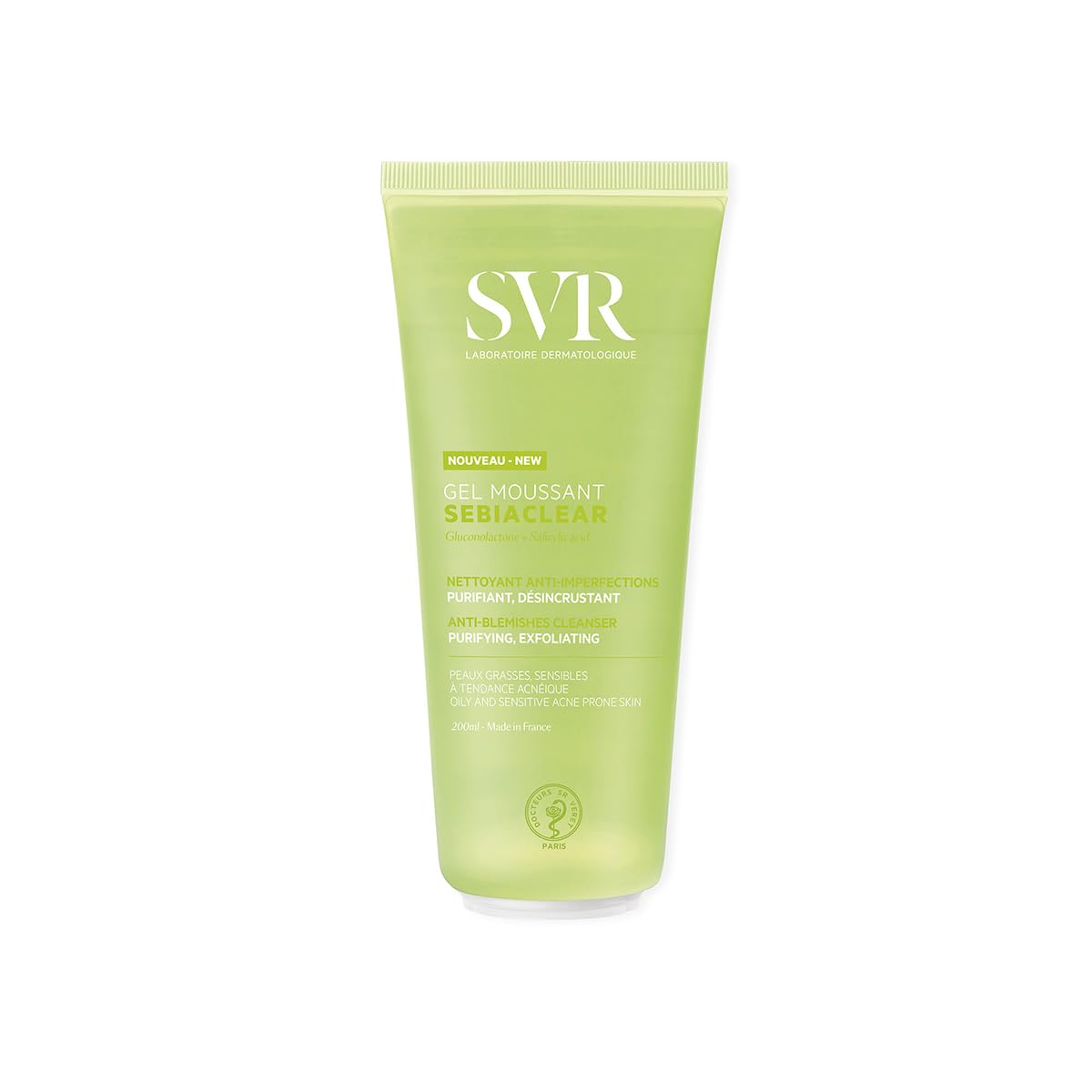SVR Sebiaclear Gel Moussant Limpiador Facial y Corporal para Piel Mixta, Grasa y con Tendencia al Acné | Con Ácido Salicílico y Gluconolactona | Sin Jabón | 200 ml