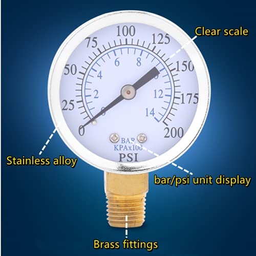 Manómetro Compresor de Aire NPT 0-200PSI con Caja Metálica de Montaje Inferior