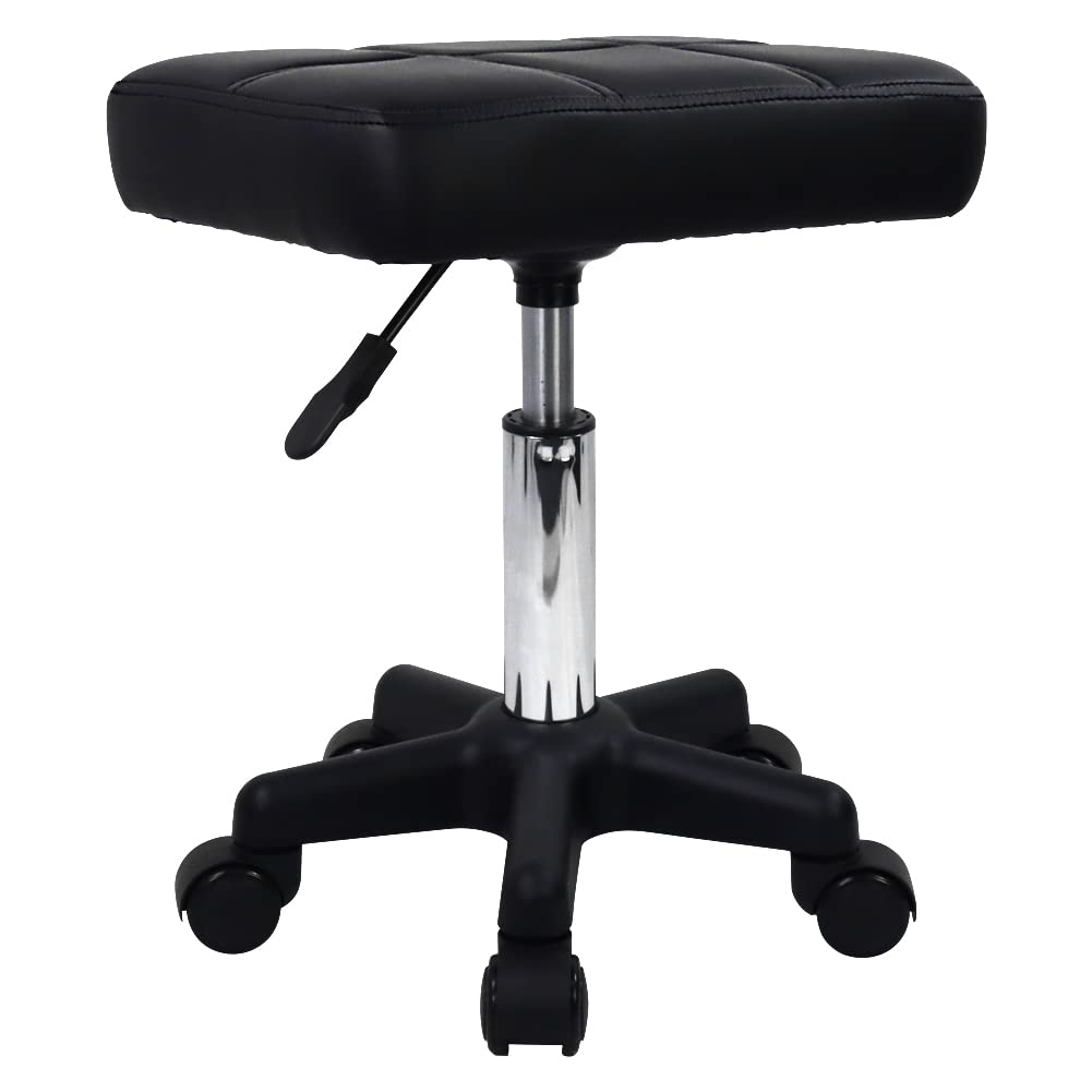 FURWOO - Taburete giratorio rectangular con ruedas, altura ajustable, para spa, salón de masaje, color negro