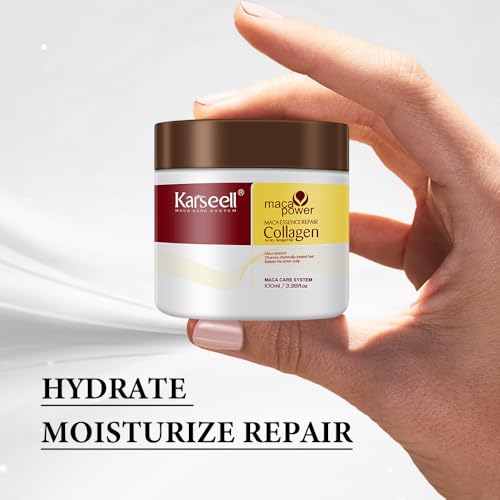 Karseell Collagen Hair Treatment Deep Repair Conditioning Argan Oil Collagen Hair Mask Essence for Dry Damaged Hair All Hair Types 3.38floz 100ml