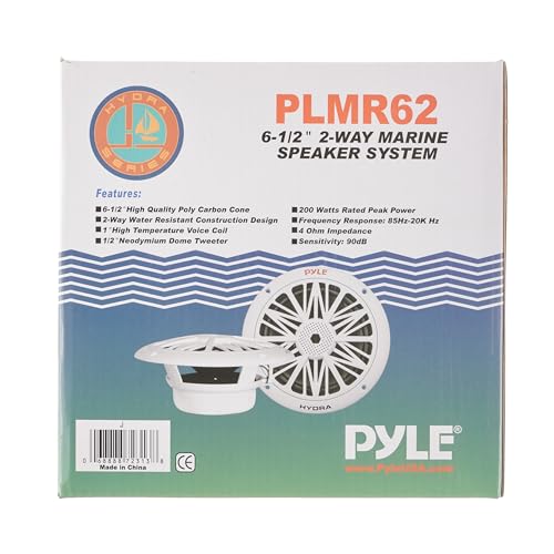 Pyle Bocinas Marinas 6.5 Pulgadas 200 Vatios, Altavoces para Exteriores, Impermeables y Resistentes, Cono Policarbonato, Borde de Goma Butílica, 1 Par