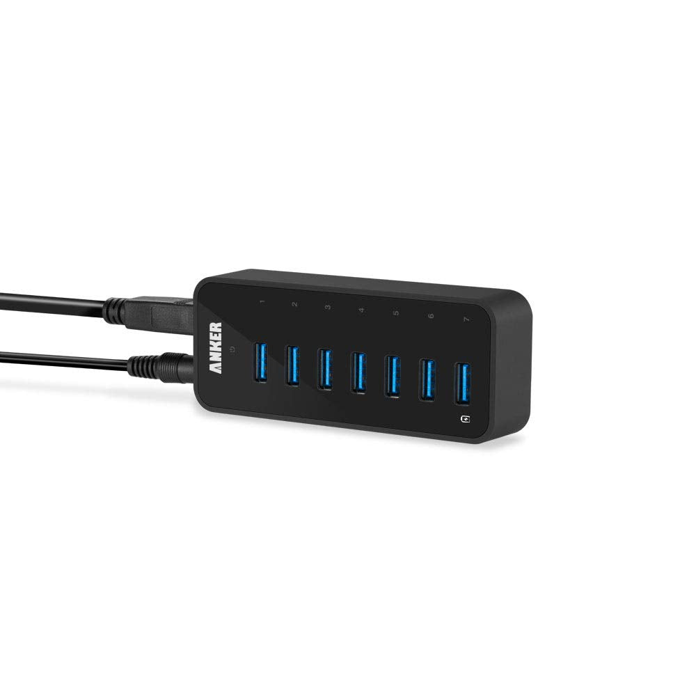 Hub USB Anker Negro 7 Puertos USB 3.0 con Adaptador de Corriente 36 W para Portátil