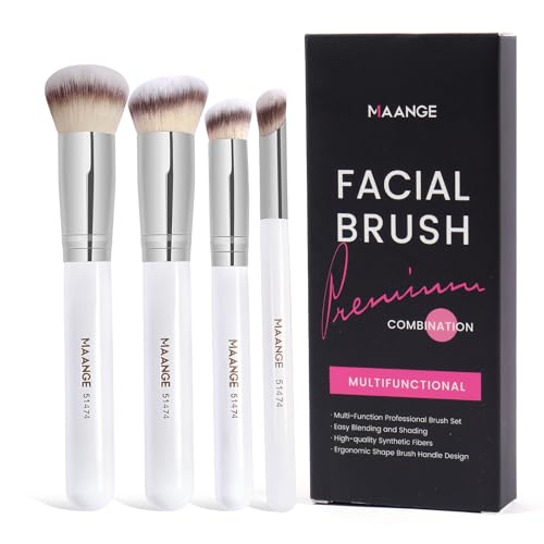 MAANGE Set de Brochas de Maquillaje 4 Piezas Brochas de Maquillaje Profesional Brocha para Base de Maquillaje con Caja de Regalo(Blanco)