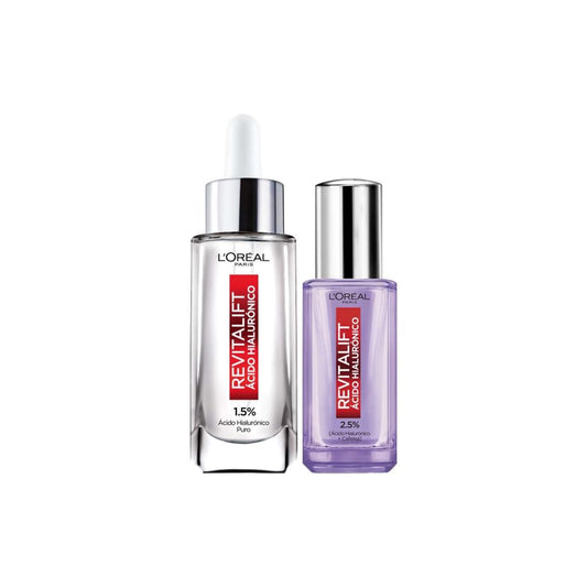 L'Oréal Paris Kit Ácido Hialurónico: Sérum Rostro + Sérum Ojos, 2 piezas. Hidrata intensamente y rellena líneas de expresión