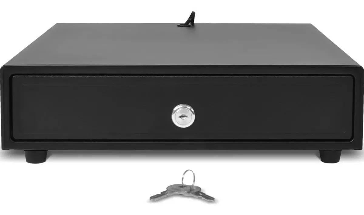 Cajon de Dinero Metalico Compartimento para 4 Billetes y 5 Monedas, Cable de Conexión RJ11 a Computadora o Impresora, Punto de Venta Caja Registradora
