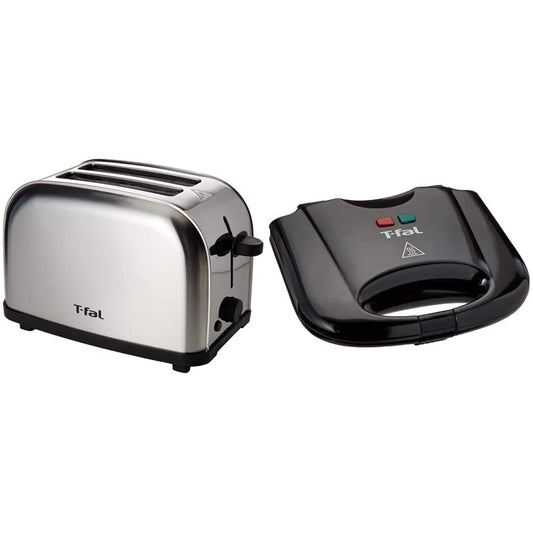 Tostador de Pan T-Fal TT330DMX Ultra Toaster Compacto Inox para dos panes con 6 niveles de temperatura de 700W y acero inoxidable con terminado cepillado. + Sandwichera Compacta T-Fal SM2118MX