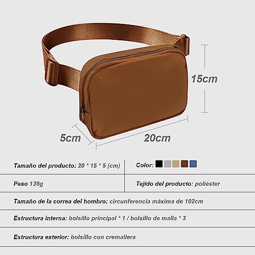 Cangurera Deportiva, Riñoneras Deportiva con Tela Impermeable de Amplia Capacidad, Bolsas de Crossbody Cinturón de Viaje de Seguridad para Pasaporte, Efectivo y Tarjetas,Cinturón Ajustable (Marrón)