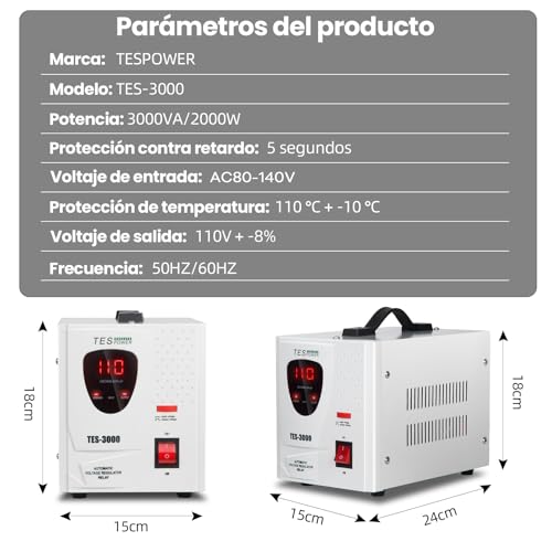 FlyDog Estabilizador y Regulador de Voltaje TES-3000, 3000VA/2000W, Voltaje de Salida: 110 V - Ideal para Electrodomésticos, Regulador Automático de Voltaje