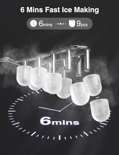 CROWNFUL - Encimera para máquina de hielo con asa, máquina de hielo autolimpiable con cuchara y cesta, 26 libras/24 horas, 9 cubos en 6 minutos, pequeña máquina de hielo portátil con cuchara y cesta