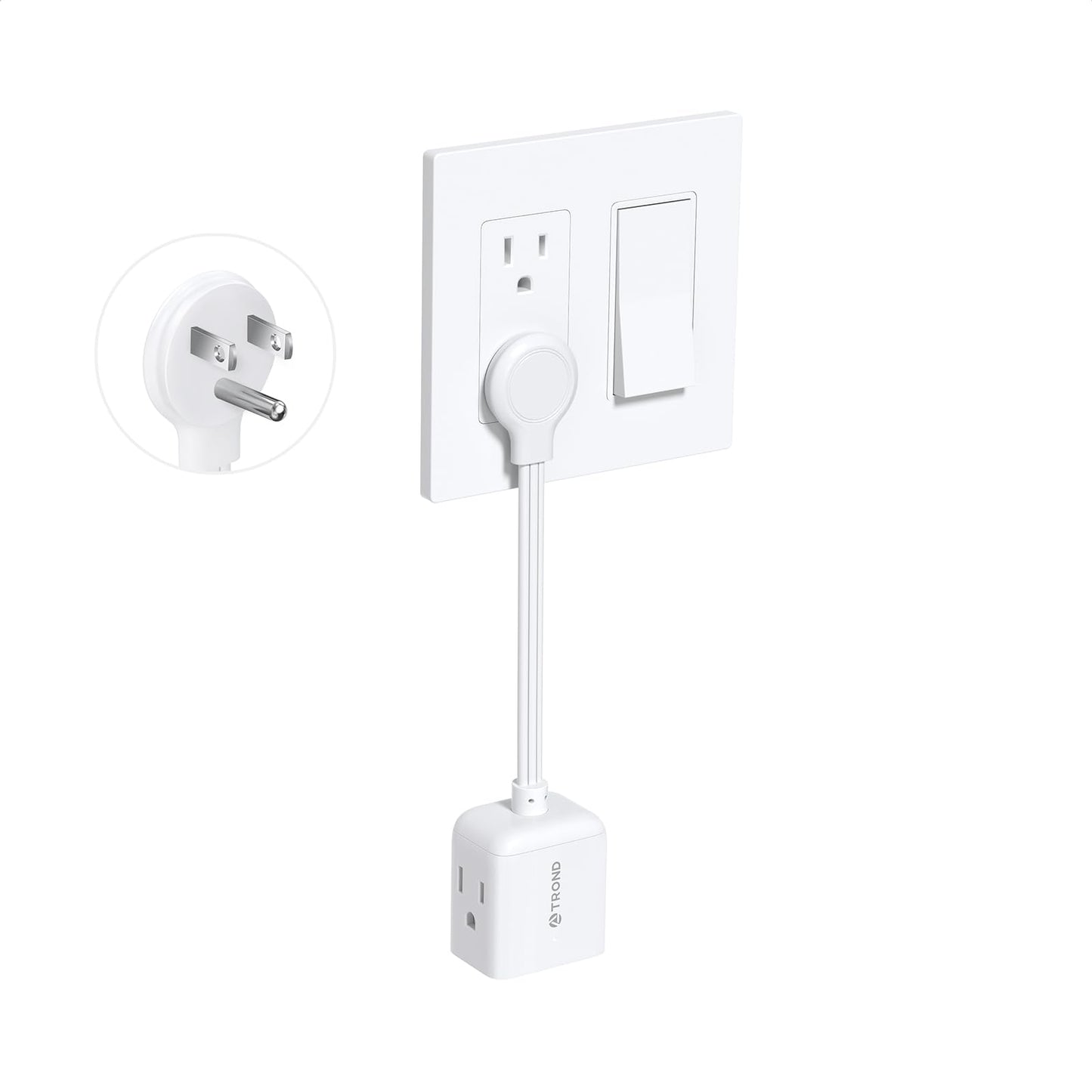 TROND Regleta Multicontacto Extensor de Enchufe Plano con Cable de 15CM, Divisor de Enchufe Multiplataforma, Adaptador de Enchufe Plano Extensor de Pared, Adaptador para Hogar, Oficina