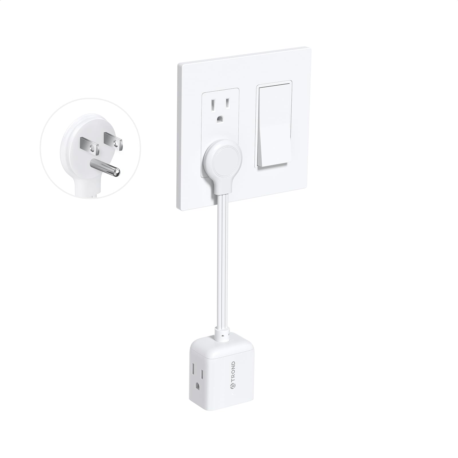TROND Regleta Multicontacto Extensor de Enchufe Plano con Cable de 15CM, Divisor de Enchufe Multiplataforma, Adaptador de Enchufe Plano Extensor de Pared, Adaptador para Hogar, Oficina