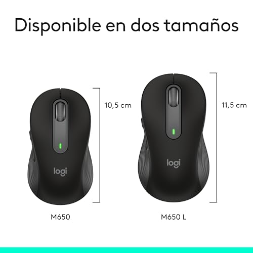Logitech Signature M650 Mouse inalámbrico - para Manos pequeñas y Medianas, 2 años de batería, Clicks silenciosos, Botones Personalizables, Bluetooth, PC/Mac/multidispositivo/Chromebook - Grafito