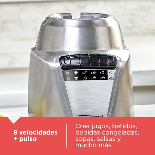BLACK+DECKER Licuadora Ice Crush, 8 Velocidades + Pulso, 4 Cuchillas Acero Inoxidable, 700 Watts, Jarra de Vidrio 1.25Lts, BL0876-2SDLA