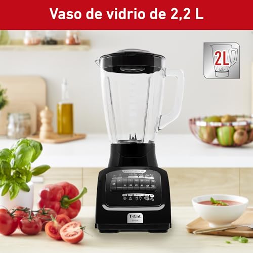 T-fal Licuadora Infinyforce XL 10 velocidades con vaso de vidrio de 2.2 litros, 550 W, con tecnología powelix y acople Carbon Drive, incluye 10 funciones, Negra, LN8208MX