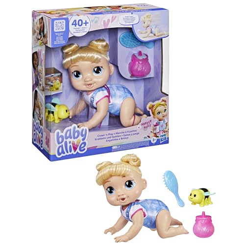 Baby Alive, Harper Hugs Gatea y Juega, Set de muñeca electrónica, más de 40 Sonidos, Pelo Rubio, Juguetes para niños y niñas de 27 cm, +3 años,