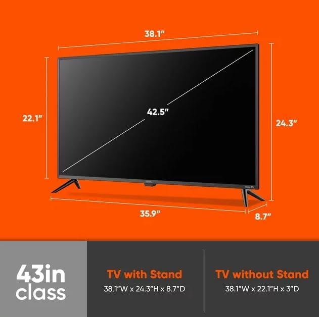 ONN Television Smart TV 43 Pulgadas Class FHD (1080p) LED TV HDR10 WiFi Funciona con Apple Home, Alexa y Asistente de Google (Sin Bases) 100133209 Más Soporte de Pared (Reacondicionado)