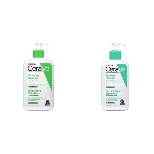 CeraVe Limpiadora Hidratante |473ml| Limpiador facial diario para piel seca | Libre de fragancia + Gel Limpiador Espumoso Diario para Piel Mixta, Grasa o con Acné 236ml