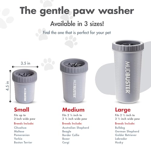 Dexas MudBuster - Limpiador portátil para patas de perro, de calidad premium, pequeño accesorio para mascotas de color gris claro