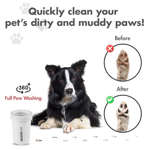 Dexas MudBuster - Limpiador portátil para Patas de Perro, Mediano, Blanco Brillante, edición Especial