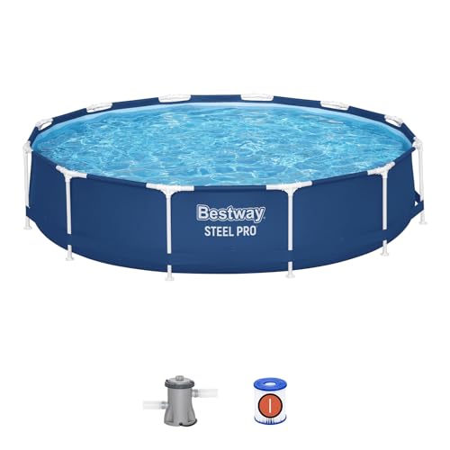 Bestway Steel Pro - Juego de piscina redonda sobre el piso de 12 x 30 pulgadas, incluye bomba de filtro de 330 galones