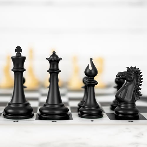 Best Chess Set Ever 4X Juego de Ajedrez Profesional Cuádruple Peso (Rey de 11,4 cm), Tablero Silicon Reversible 50x50 cm, Piezas Modernas Staunton Ponderadas, Ajedrez de Torneo para Adultos y Niños