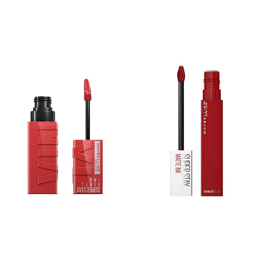 Labial líquido brillante Maybelline Super Stay Vinyl Ink Peachy + Labial Liquido Matte, Super Stay Matte Ink Spiced Edition Exhilarator, Ny Exhilarator