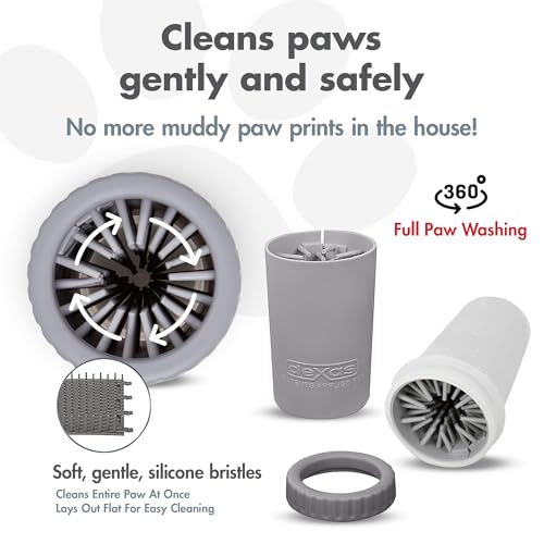 Dexas Medium MudBuster - Lavadora portátil para patas de perro, gris claro, suministros para mascotas y accesorios para perros de alta calidad, limpieza, autolimpiante, silicona, 6 x 6 x 6 pulgadas,