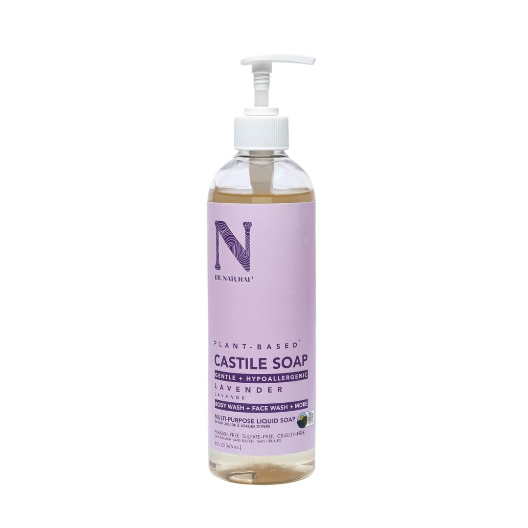 Dr. Natural Jabón de Castilla Líquido para Cuerpo | Natural, Orgánico, Sin Sulfatos y Parabenos | Shampoo y Jabon Facial | Hecho de Plantas, Aceite de Oliva, Coco y Palma, Manteca de Karité y Romero (Lavanda)