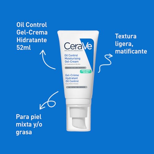 CeraVe Oil Control Gel-Crema Hidratante I Control de Brillo & Hidratación Facial I Formula Ultra-Ligera Para Piel Mixta a Grasa I 52ml