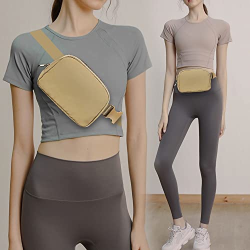 Cangurera Deportiva, Riñoneras Deportiva con Tela Impermeable de Amplia Capacidad, Bolsas de Crossbody Cinturón de Viaje de Seguridad para Pasaporte, Efectivo y Tarjetas,Cinturón Ajustable (Caqui)
