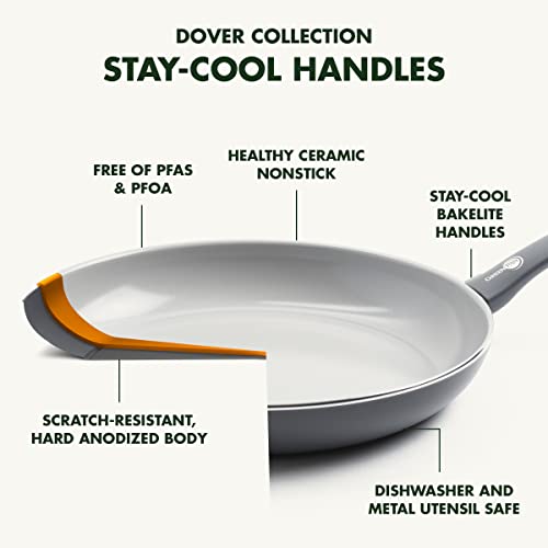 GreenPan Dover Healthy Ceramic antiadherente, juego de 10 ollas y sartenes de cocina, sin PFAS, apto para lavaplatos, mango de agarre cómodo, color gris