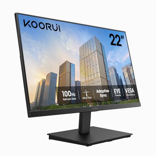 KOORUI 22 Inch Computer Monitor, FHD 1080P Desktop Display, 75HZ Ultra Thin Bezel/Eye Care/Ergonomic Tilt, HDMI VGA Ports LED Monitor for PC, VESA Mounting