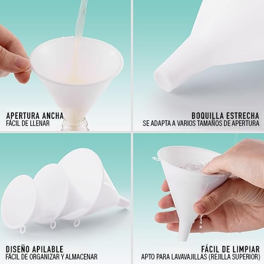 Juego de Embudos U Chef Grises de Plástico para Cocina de Grado Alimenticio