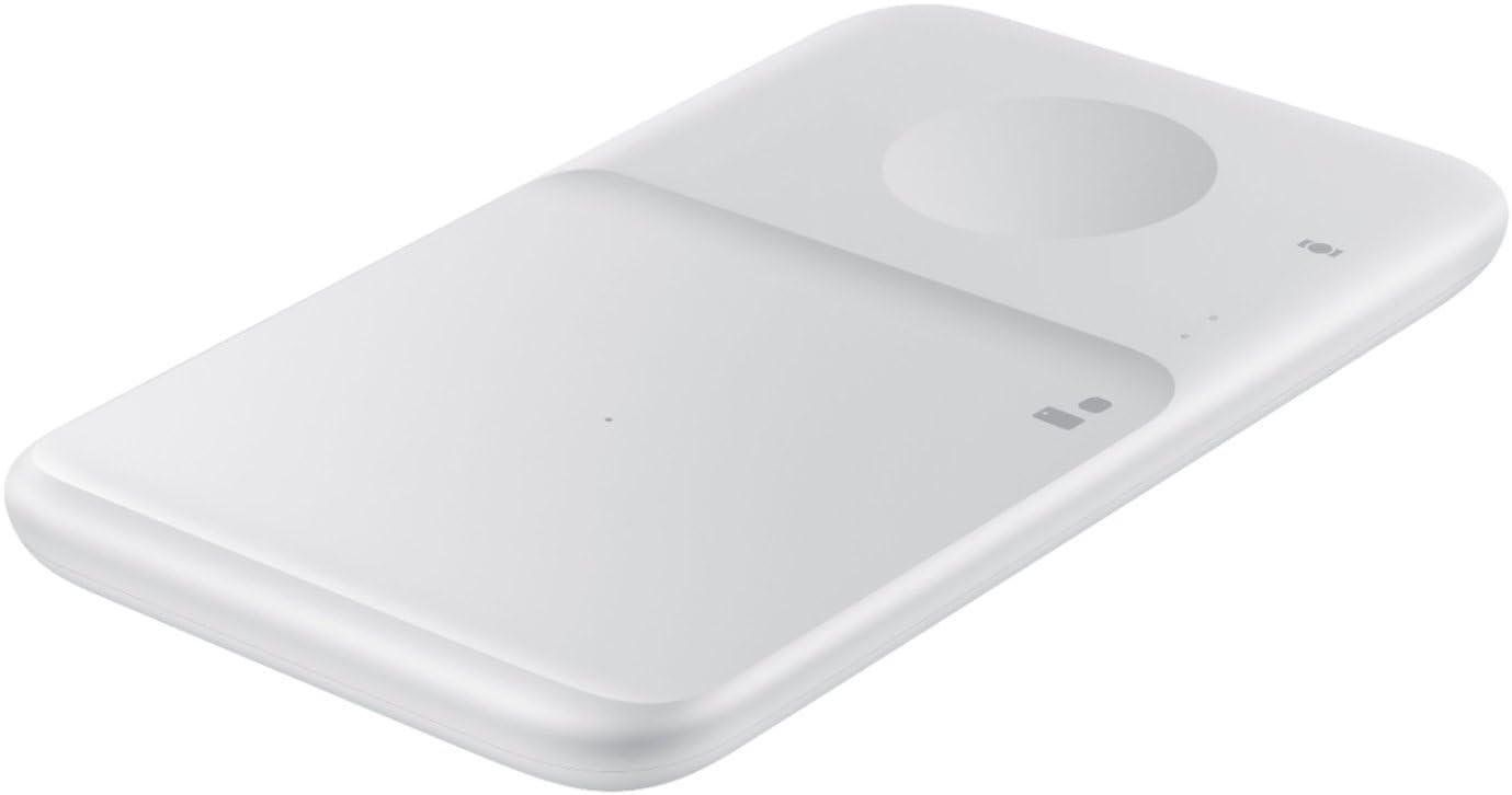 SAMSUNG Cargador inalámbrico Fast Charge Pad Duo (2021), universalmente Compatible con teléfonos habilitados para Qi y Relojes seleccionados (versión de EE.UU.), Color Blanco