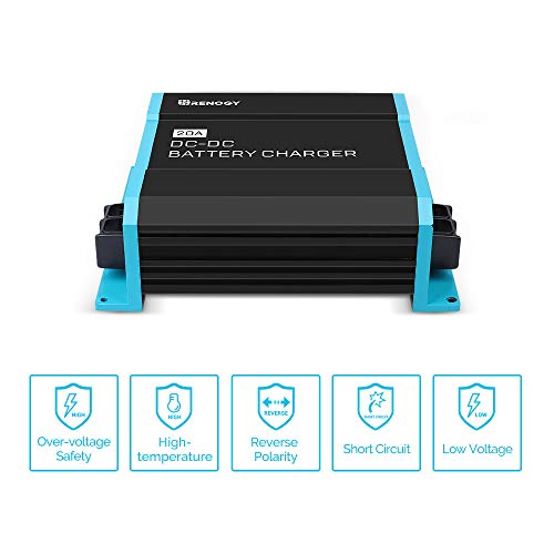 Renogy Cargador de batería a bordo de 12 V 20 A CC a CC para inundados, gel, AGM y litio, utilizando carga multietapa en caravanas, vehículos comerciales, barcos, yates, 20 A