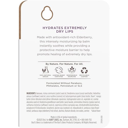 Burt's Bees 100% Natural Origin Rescue Lip Balm with Beeswax and Antioxidant-Rich Elderberry, 2 Tube in Blister Box, Package May Vary, Purple, 0.15 Oz