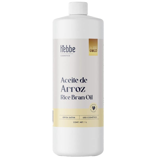 HEBBE Aceite De Arroz 1000 ml | Rice Bran Oil 100% Puro | Absorción Rápida No Graso | Antioxidante Vitamina E | Piel y Cabello