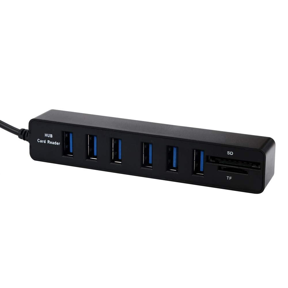 CARYWON Hub USB, Adaptador Extensión USB con 6 Puertos USB 2.0, Lector de Tarjetas SD/TF, 8 en 1 Puerto Portátil USB 2.0 para Macbook Air, iMac, Windows Surface, Ultrabook y Otro Laptop o PC, Negro