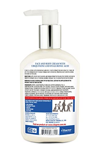 Crema con Péptidos de Colágeno tipo l lll llV Vll y XVll Enriquecida con Ácido Hialurónico, Q10 Colágeno C5 AGE 240 ml